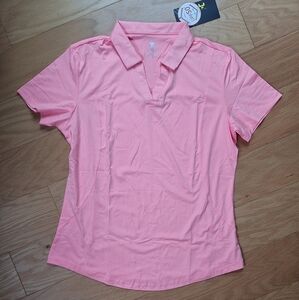 NWT Pretty in Pink short sleeve v neck tennis exercise golf shirt size M